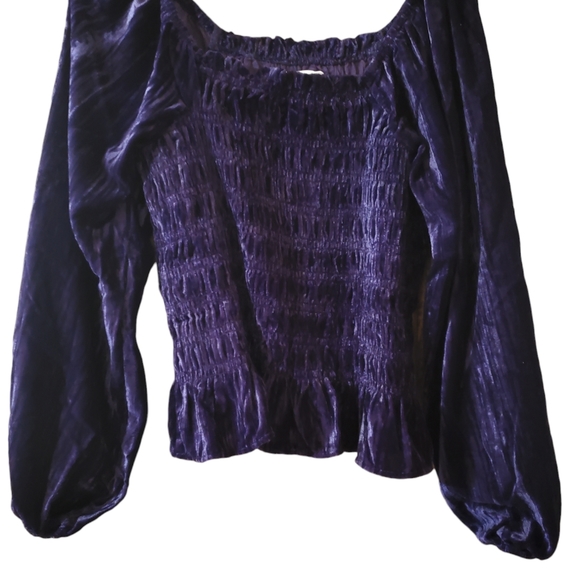 Maurices Tops - NWT Maurices Velvet Smocked Blouson Sleeve Top Size Large Plum